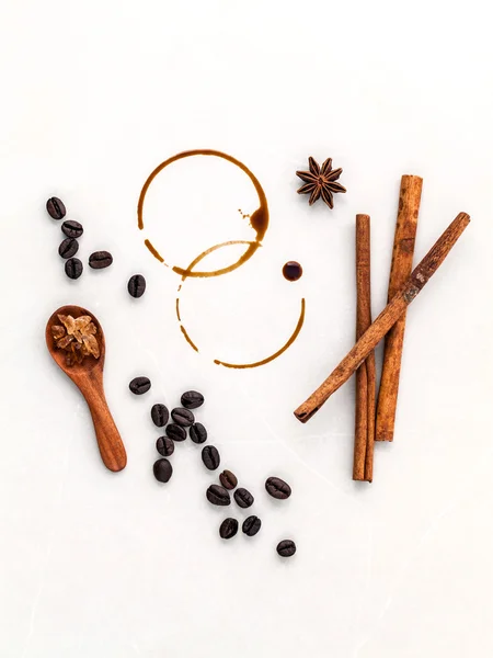 Coffee rings and Coffee beans,star anise ,cinnamon and brown sug