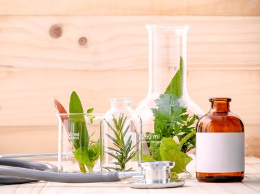 Alternative health care fresh herbal in laboratory glassware  wi