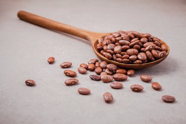 The composition of raw pinto beans in wooden spoon