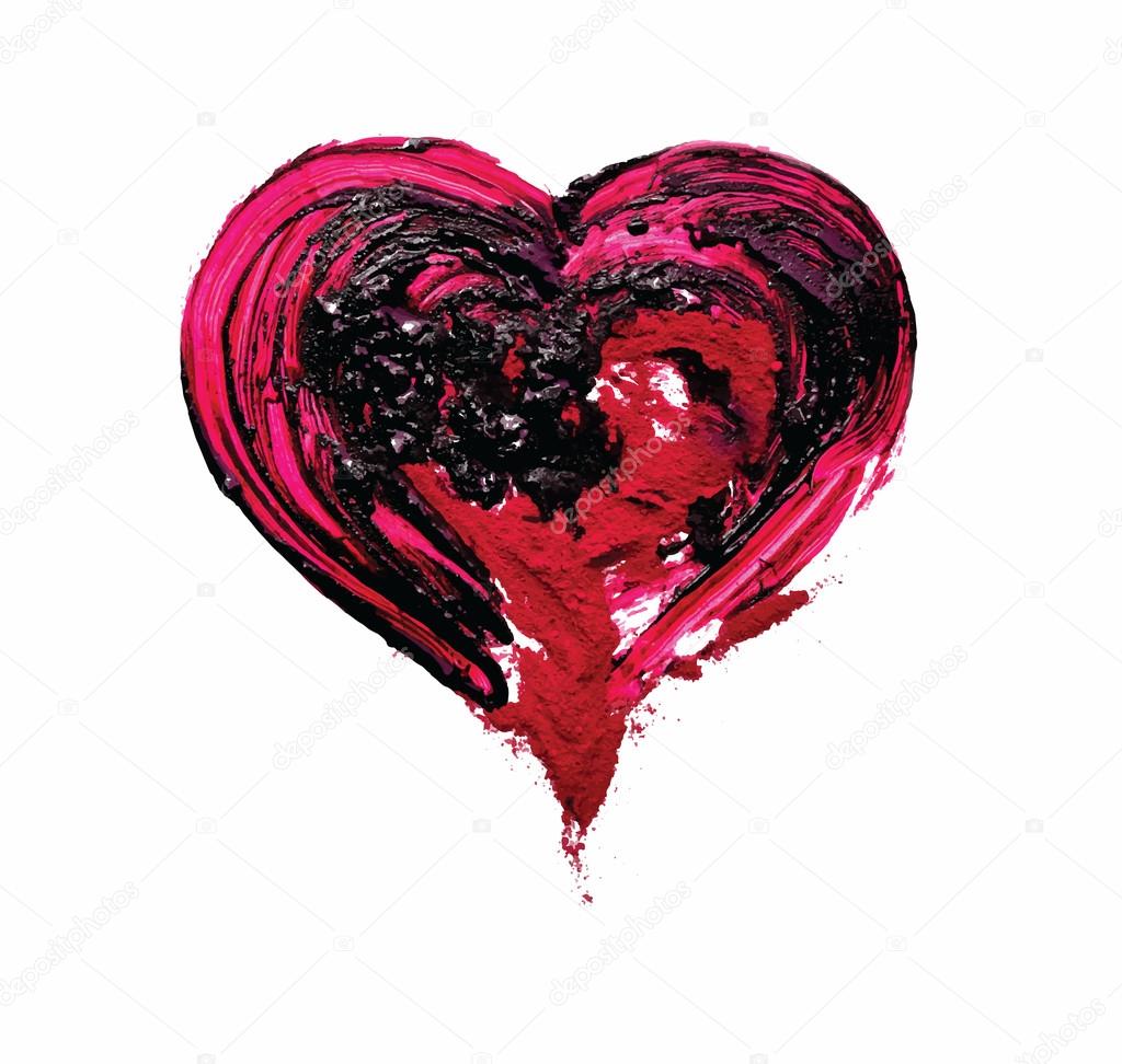 Red heart. Oil and red pigment. Vector. Pait making prosess.
