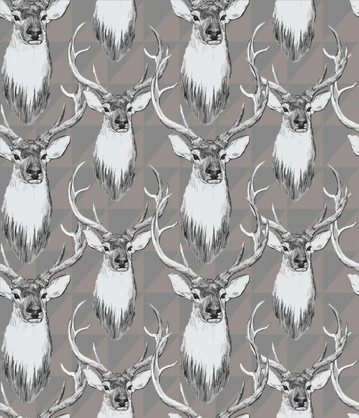 Seamless pattern with deer heads. Hand drawn vector. — Stockvector