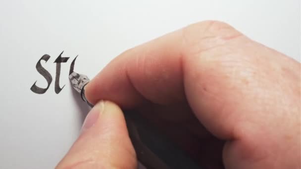 Historien börjar. Handstil med en penna. Närbild av kalligrafi. — Stockvideo
