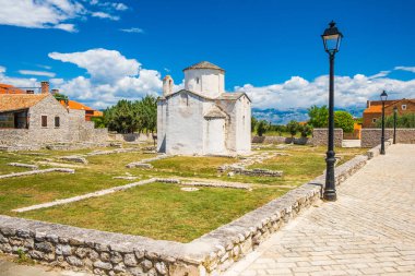 Medieval church of Holy Cross and archaeological site in town of Nin in Dalmatia, Croatia