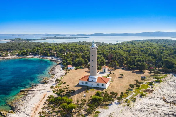 Pinhal Velho Farol Veli Rat Ilha Dugi Otok Horizonte Mar — Fotografia de Stock