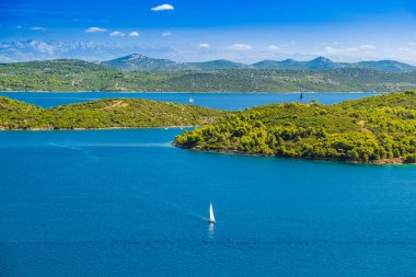 Adriyatik kıyı şeridinin panoramik manzarası. Hırvatistan 'ın Dugi Otok kenti yakınlarındaki Rava adası.