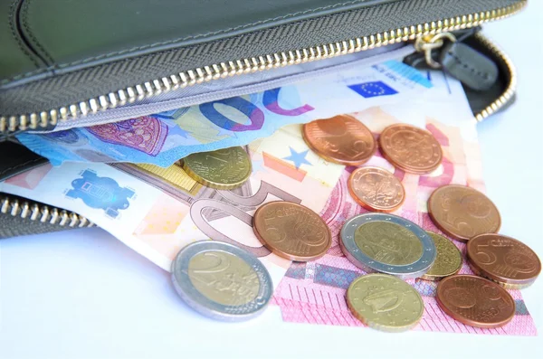 Purse and euro banknotes and cents