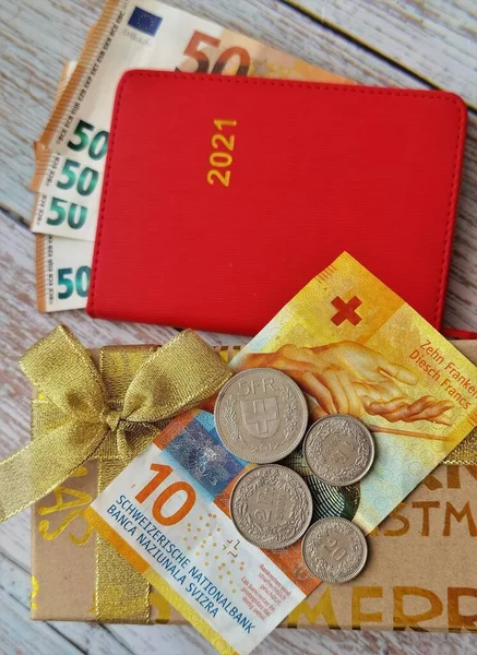 Jegyzetfüzet Naptár 2021 Eurofrank Bankjegyek — Stock Fotó