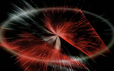 Siyah arkaplanda oval alandaki kırmızı soyut çizgiler