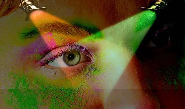 Colored Neon Shadows Female Eyes — Stock Photo, Image