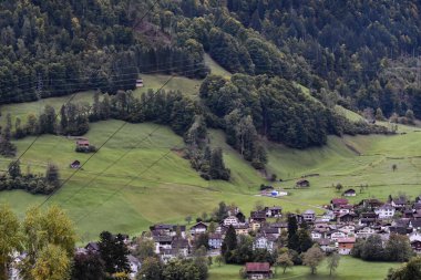 Picturesque Swiss alpine village in a green mountain valley