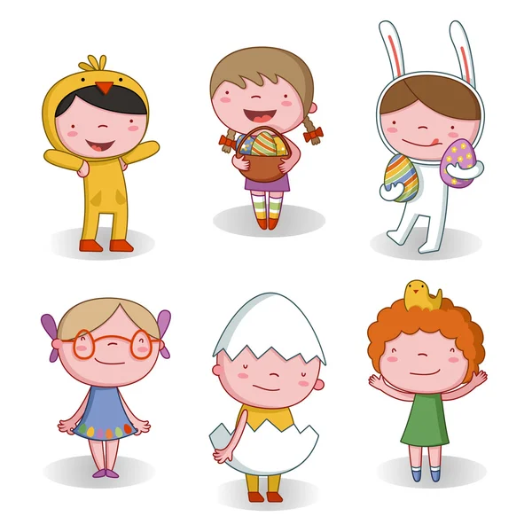 Słodkie dzieci w ubrania karnawałowe dla Wielkanoc. — Wektor stockowy