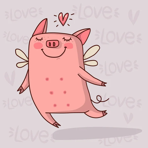 Cute pig valentine card — Stock Vector