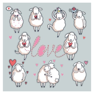 Funny cute sheep. Valentine's Day clipart