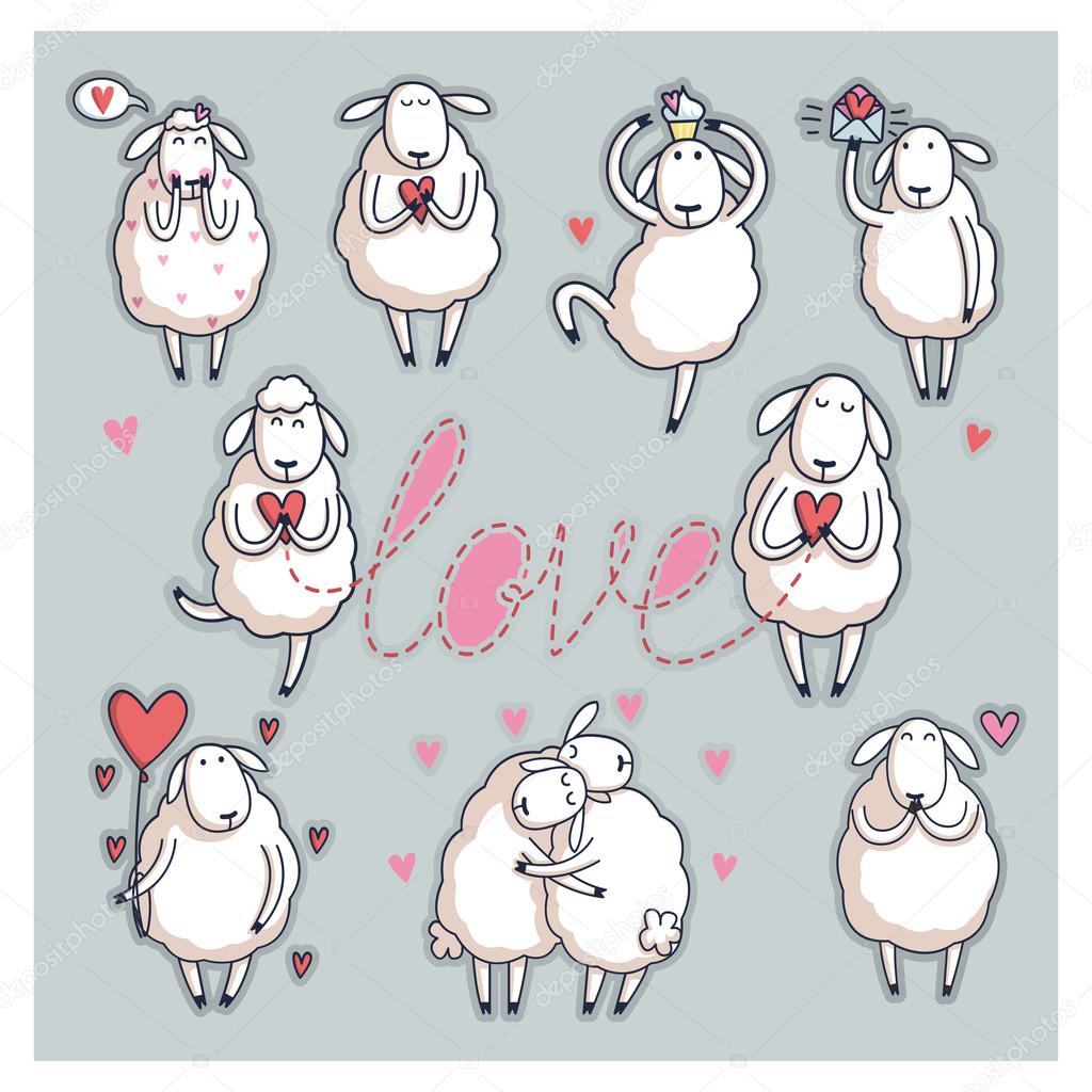 Funny cute sheep. Valentine's Day