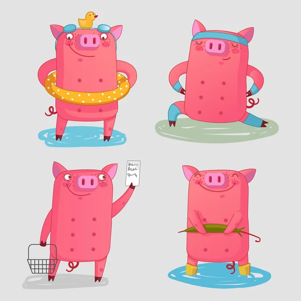 Fanny farm animals - set cute pigs — Stock Vector