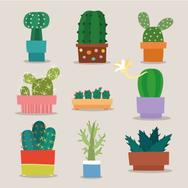 kaktüs koleksiyonu vektör çizim