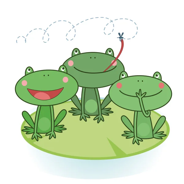 Üç yeşil kurbağa çizimi — Stok Vektör