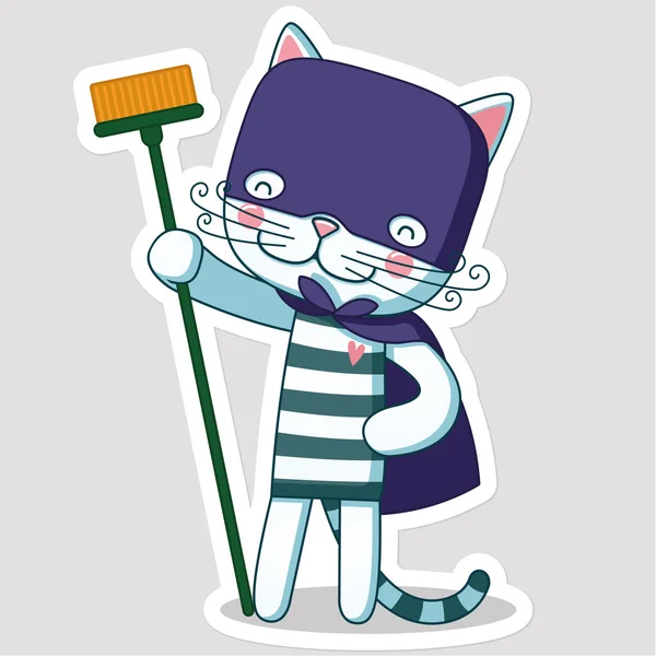 Superhjälte cat kommer att huset rengöring. — Stock vektor