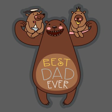 Baba ayı onun çocuklar oynarken. Vektör çizim.