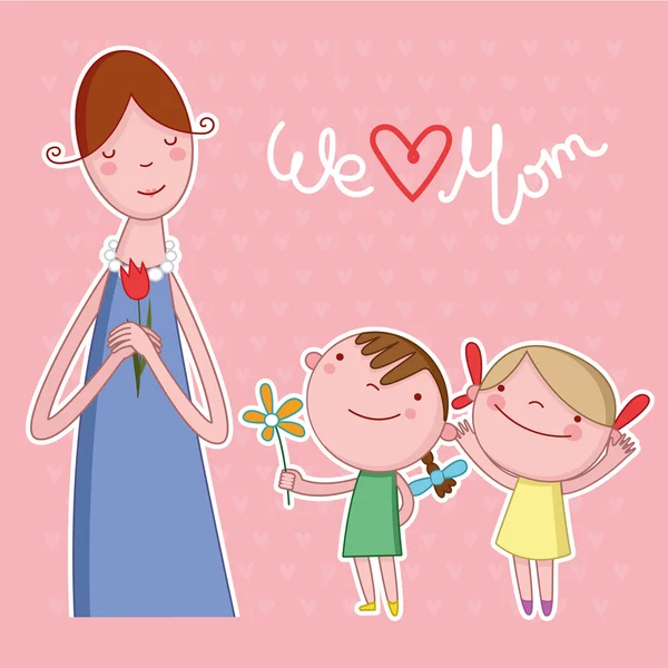 Tarjeta feliz día de las madres con dibujos animados. ilustración vectorial — Vector de stock