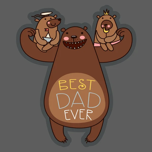 Dad Bear playing with his kids. Vector illustration. — Stock Vector