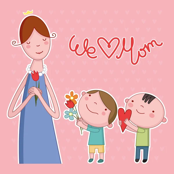 Happy mothers day card with cartoons. vector illustration — Stock Vector