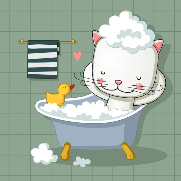 Cute cat taking a bath — Stock Vector