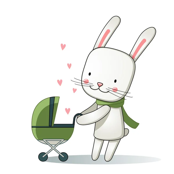 卡通，兔子妈妈抱着婴儿在车厢里 — 图库矢量图片