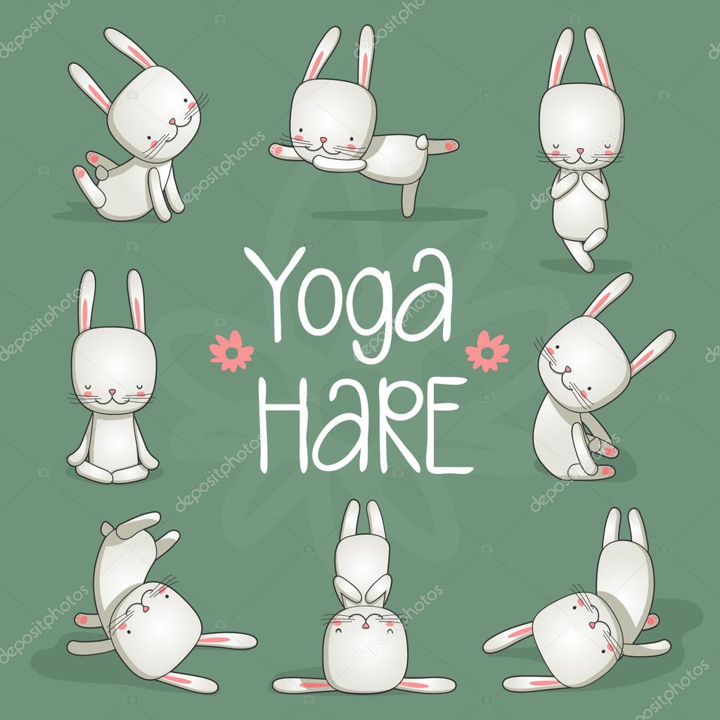 Cute hare yoga. Vector illustration.