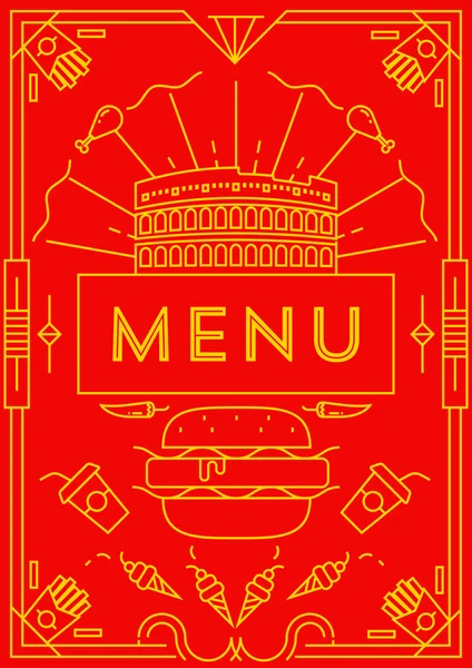 Diseño de menú de comida rápida con iconos lineales — Vector de stock