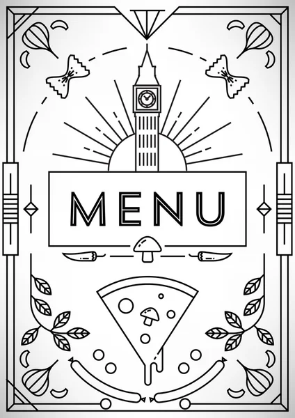 Diseño de menú de pizza con iconos lineales — Vector de stock