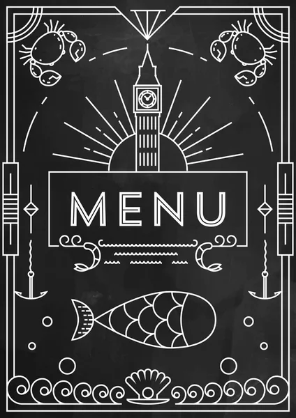 Design de menu de frutos do mar com ícones lineares — Vetor de Stock