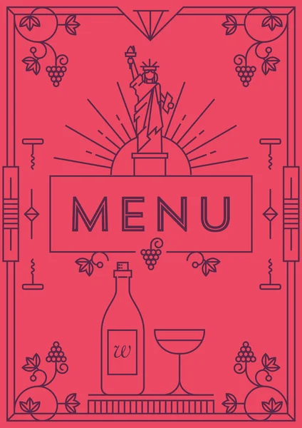 Conception de menu de vin avec icônes linéaires — Image vectorielle