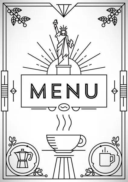 Conception de menu café avec icônes linéaires — Image vectorielle