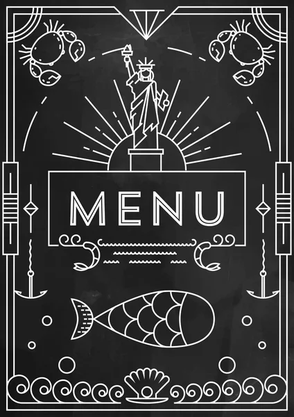 Дизайн меню морепродуктів з лінійними піктограмами — стоковий вектор