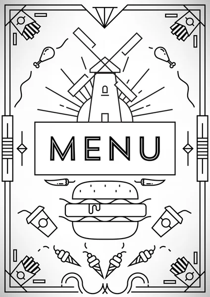 Дизайн меню быстрого питания с линейными иконками — стоковый вектор
