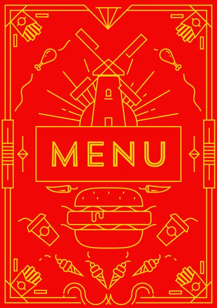 Diseño de menú de comida rápida con iconos lineales — Vector de stock