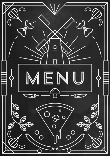 Conception de menu pizza avec icônes linéaires — Image vectorielle