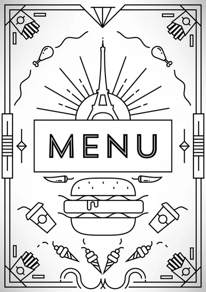Fast-Food-Menüdesign mit linearen Symbolen — Stockvektor