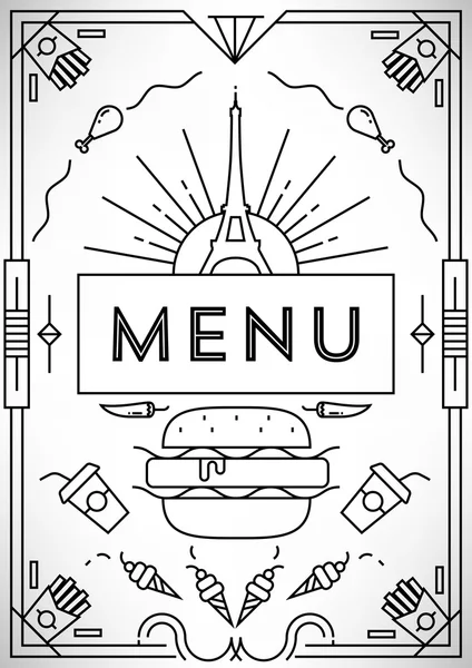 Fast-Food Menu ontwerp met lineaire pictogrammen — Stockvector