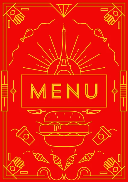 Diseño de menú de comida rápida con iconos lineales — Vector de stock