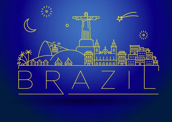 Brazil Linear Skyline with Typographic Design — Stock Vector