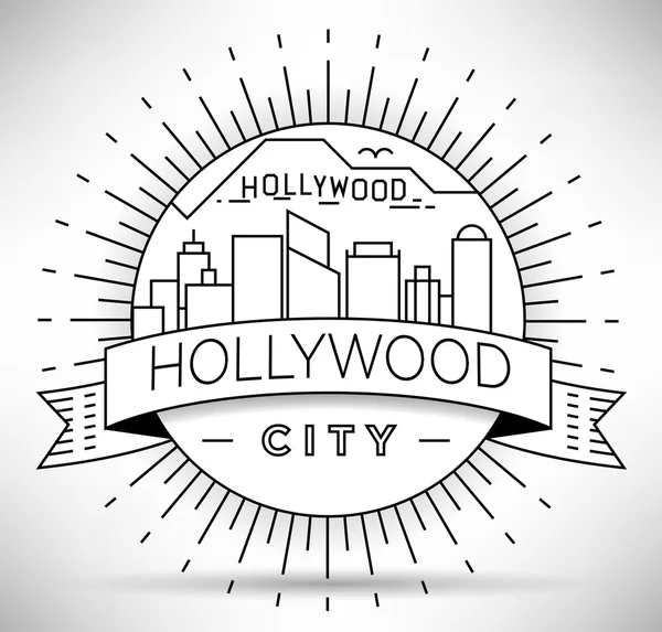 Minimal Hollywood Skyline dengan Desain Typographic - Stok Vektor