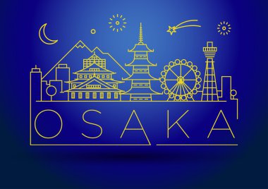Osaka şehir manzarası ile Tipografik Tasarım