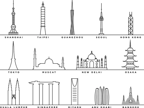 Set of famous asian landmarks — Stock Vector