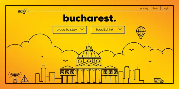 Web de viaje diseño de la ciudad de Bucarest — Vector de stock