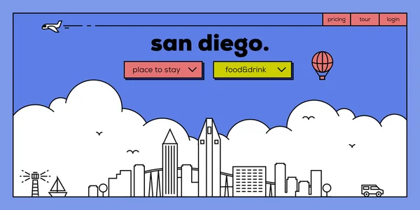 San diego seyahat web sitesi tasarımı — Stok Vektör