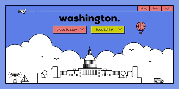 워싱턴 시티 여행 웹 사이트 디자인 — 스톡 벡터