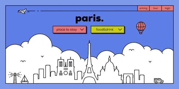 Paris voyager site web design — Image vectorielle