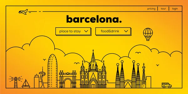 Barcelona utazó weboldal tervezés — Stock Vector